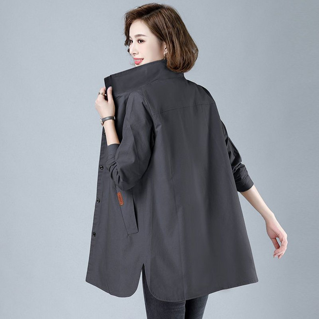 메인워크 중년여성 빅사이즈 트렌치코트 봄가을 간절기 긴팔 고급 엄마룩 루즈핏 데일리 심플 기질 패션 바람막이 코트