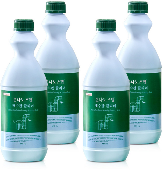 은나노스텝 강력 배수관 클리너 세면대 싱크대 욕실 배수구 크리너 청소 세정제, 4개, 1L
