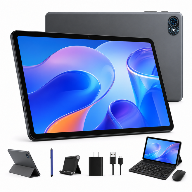 TABWEE T80 10.1인치 안드로이드16 태블릿PC 16GB(4+12) 64GB Widevine L1 키보드 마우스 펜 케이스 세트, 회색, Wi-Fi