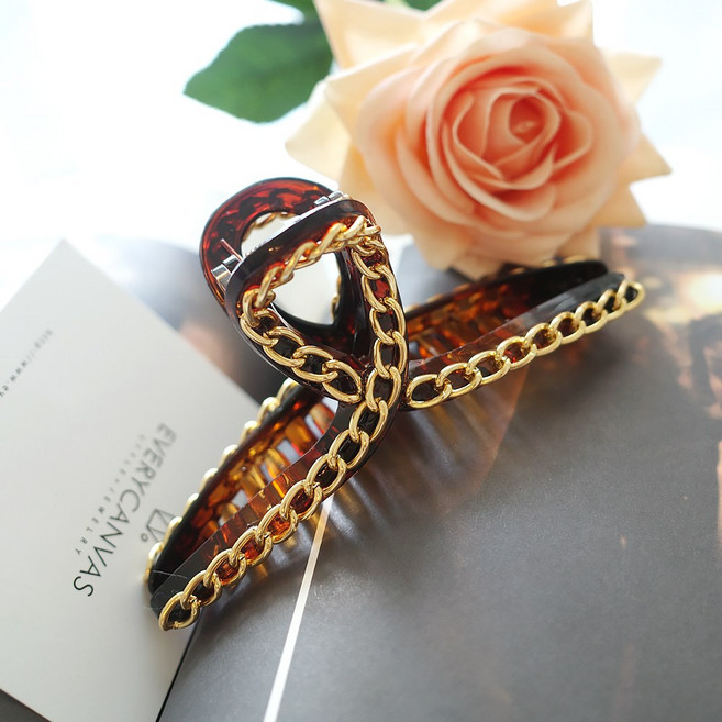 골드티아라 골드체인 꼬임 집게 머리핀