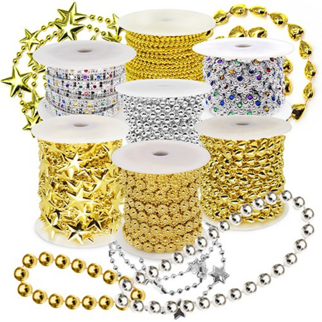 attizone 체인비드 체인구슬 구슬줄 타래 롤 장식비즈 원형 꽃 하트 별 큐빅 - 44종, 국화-(대), 은색