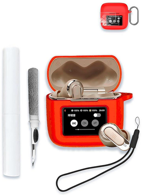 WUNIAK JBL Tour Pro 3용 케이스 - 트루 와이어리스 노이즈 캔슬링 이어버드 소프트 실리콘 보호 휴대용 스크래치 충격 방지 2팩 액정보호필름 및 클리너 키트, 레드