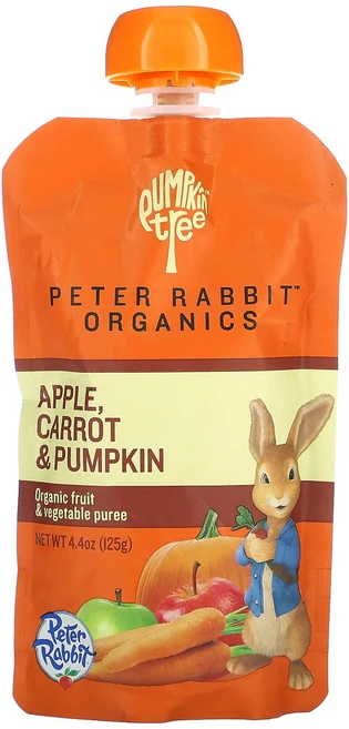 Pumpkin Tree Organics 피터 래빗 오가닉스 유기농 과일 및 채소 퓨레 사과 완두콩 시금치 맛 125g(4.4oz) Organics (펌킨트리 오가닉스), Pumpkin Tree Organics, 피터 래빗 오 - 쿠팡