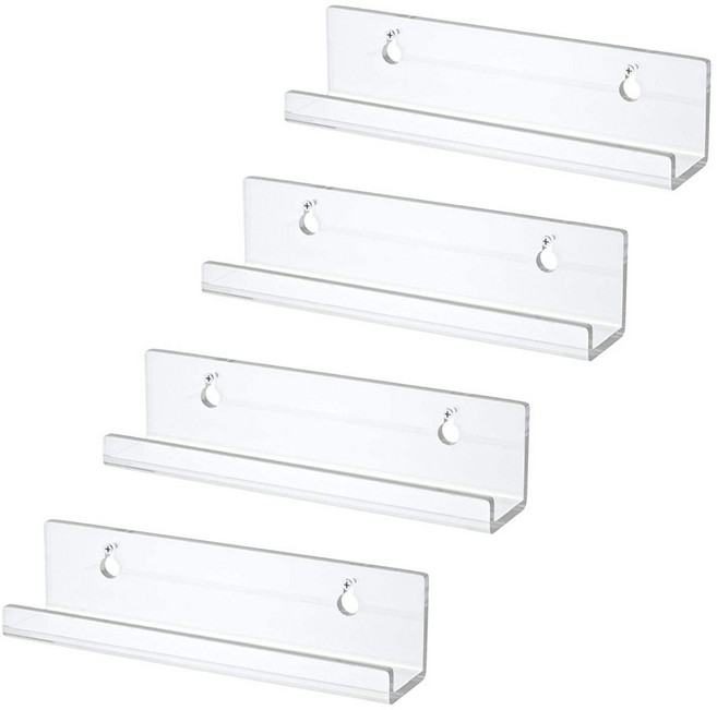 도림 무타공 ㄷ자 투명 아크릴 선반 벽선반 진열대, 1단, 투명 4p