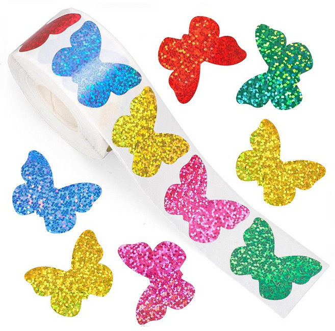 디어플레이스 홀로그램 반짝 스티커 과일 꽃 500매, 1개, 11 컬러나비 2.5cm