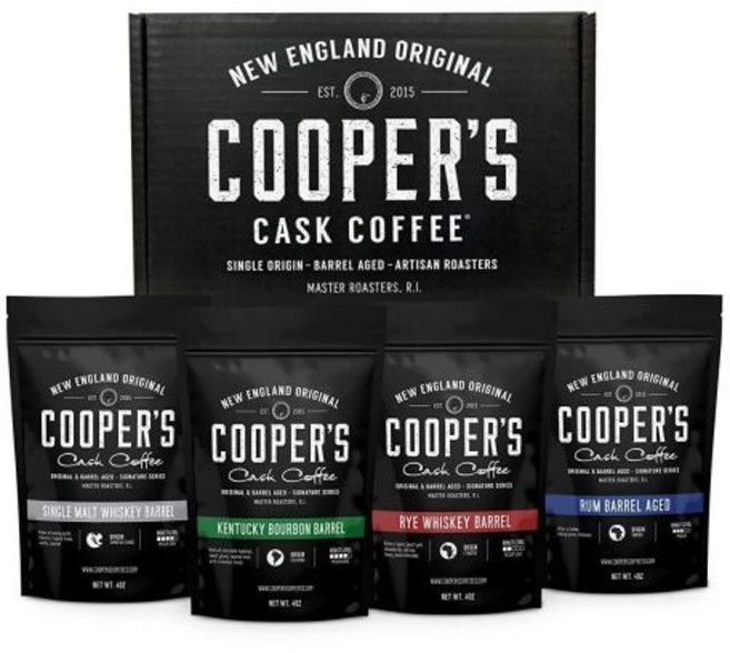 버번 및 위스키 배럴 숙성 커피 박스 세트 - 4개 들이 로스팅 샘플러 콜롬비아 몰트 수마트라 라이 에티오피아 럼 르완다 (전부 원두 4온스(4팩)), 통두, 4온스 (4팩)