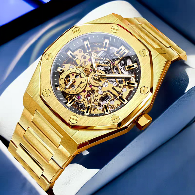 OLEVS 남성 시계 정품 자동 기계식 오토매틱 럭셔리 워터프루프 명품 투조 다기능 메탈 패션 남자시계