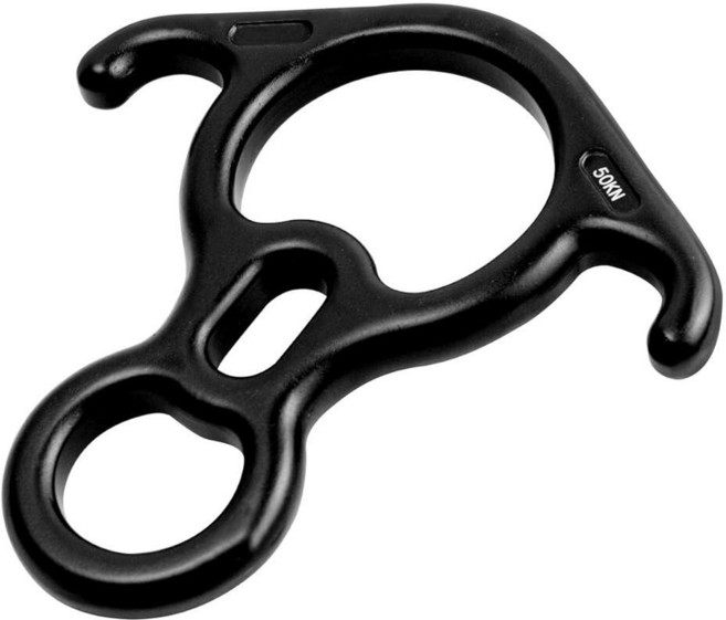 YXGOOD 50KN 구조 피규어 8 디센더 대형 구부러진 귀 빌레이 및 래펠링 기어 장치 암벽 등반 피크 알루미늄 마그네슘 합금(블랙), YXGOOD 50KN 구조 피규어, 8 디센더 대형 구