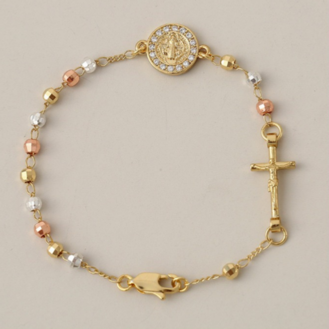 묵주팔찌 성모마리아 천주교 십자가 성당 묵주 팔찌 여성, 1개, 묵주팔찌 금색 원형