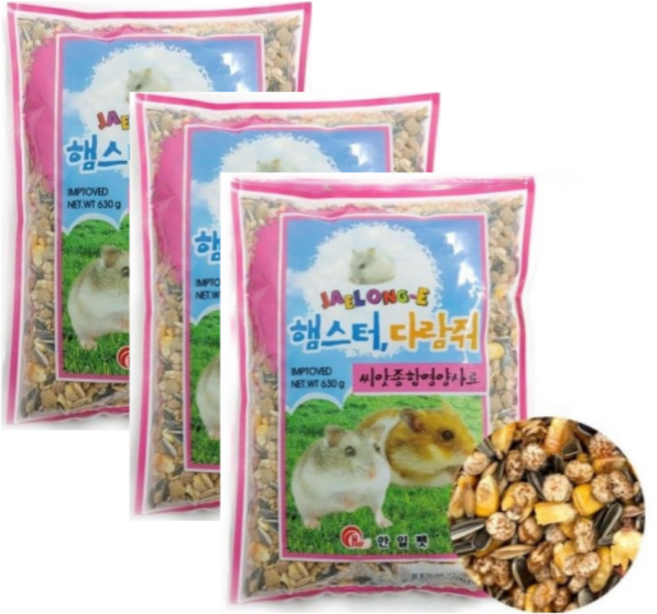 재롱이 햄스터 다람쥐 씨앗종합영양사료 600g x 3개