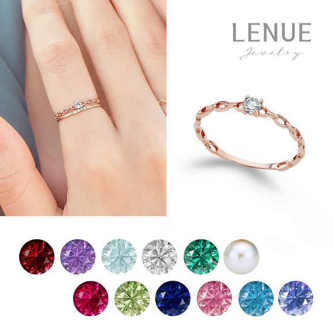 레뉴 포루투나 탄생석반지 천연석 /14K 로즈 옐로우 화이트 골드 여자친구 생일선물