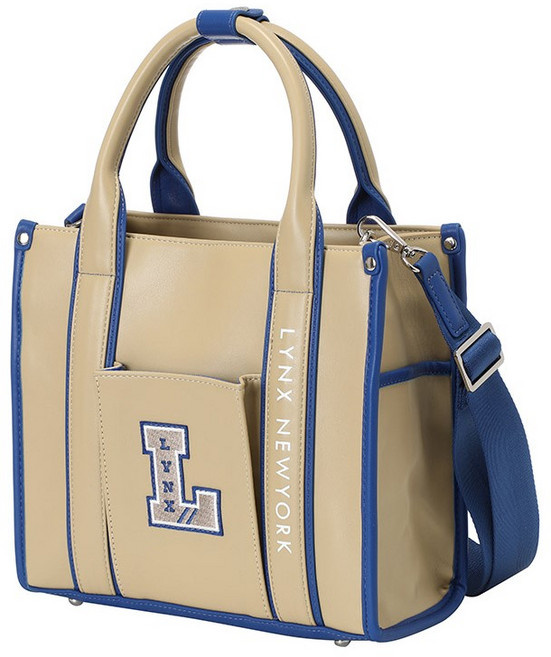 링스 골프 2-WAY 배색 끈(토트 크로스)과 다양한 수납 공간으로 활용 범위가 넓은 여성용 사각 토트백 L21C2BG693 2001중계, 베이지, 1개