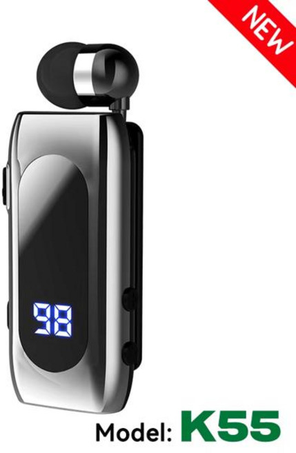 골전도보청기 노인보청기 소리증폭기 K55 Lavalier Business Bluetooth 5.2 헤드폰 통화/음악 시간 20시간 LED 디지털 디스플레이 소음 제거 무선 이어폰, [01] K55 Silver, 1개