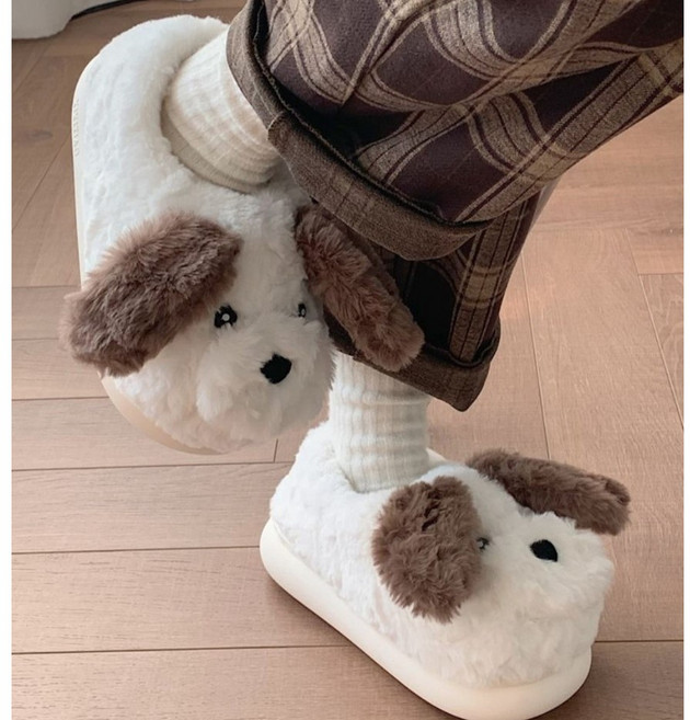 겨울 강아지 털 실내화 슬리퍼 거실화 귀여운 캐릭터 인형 그로밋 사무실 학생 쿠션 극세사 기모 뽀글이 방한