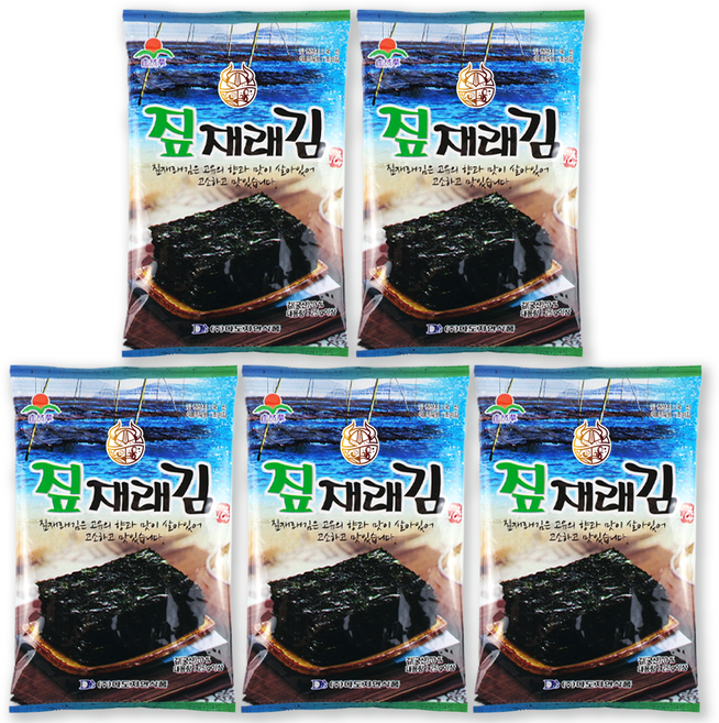 짚재래김 25g X 5봉/ 39번 중매인 돌김 전장김 아주 고소하고 맛있는 조미돌김, 5개
