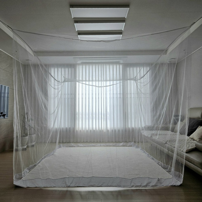 에어베일 사각 모기장 침대 대형 야외 캠핑 캐노피 국산모기장(추가부자재포함), 투톤