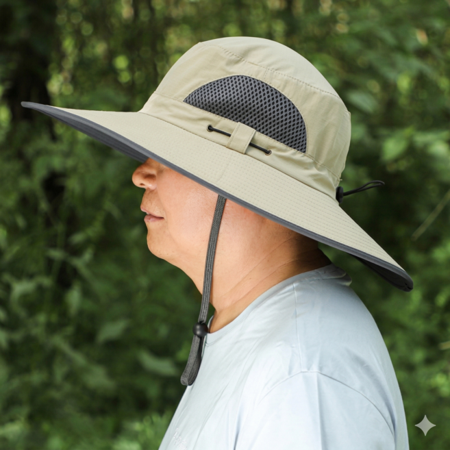 대두 남성 등산모자 빅사이즈 사파리모자 12cm 넓은챙 머리큰 창모자 농사 작업 머리둘레, 베이지