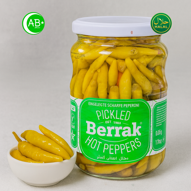 Berrak Pickled Hot Peppers Crunchy & Spicy 베락 매운 고추 피클 바삭하고 매콤한, 1개, 340g