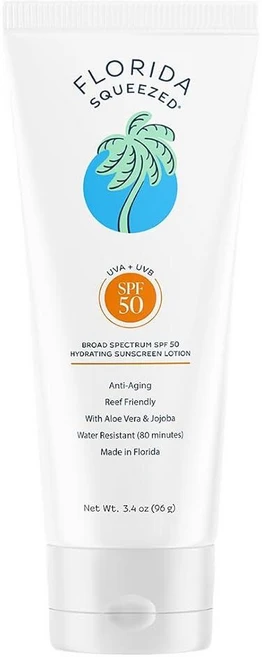 Florida Squeezed SPF 50 하이드레이팅 자외선 차단 로션 | 96.4g(3.4온스) | 울트라 하이드레이팅 기름지지 않은 페이스 및 바디 로션. 하와이 104 - 쿠팡
