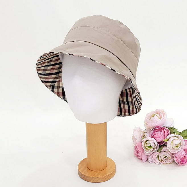 스트링체크 벙거지 버킷햇 보넷 중년여성 봄 여름 모자