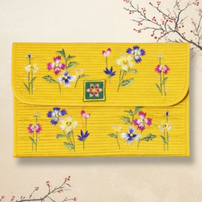 루시르미 돈복 꽃자수 슬림 통장지갑