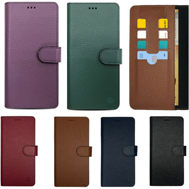 갤럭시 버디1 케이스 SM-A226L 국내 제조 생산 천연 소가죽 (엘르브린) 슬림 카드 지폐 수납 포켓 지갑 (자석 뽁뽁뽁이 흡착 덮개 커버)