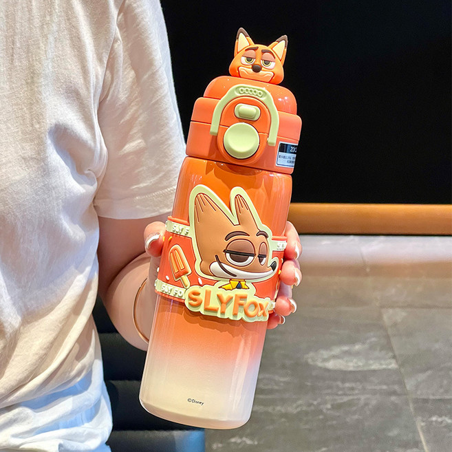 귀여운 캐릭터 텀블러 빨대 물병 어린이 보온 물통 휴대용 이중 음용 컵, 500mL 단일 컵, 레시 주디