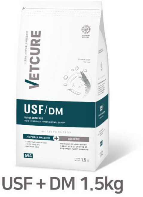 벳큐어 USF DM 다이아베틱 1.5kg 강아지 당뇨 식이 알러지 체중 관리, 1개, 당뇨관리