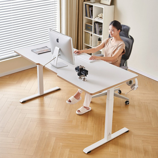 아우스 GE01 25mm상판 두께 고강도 듀얼모터 전동 모션데스크 컴퓨터 책상, 화이트 상판+화이트 프레임