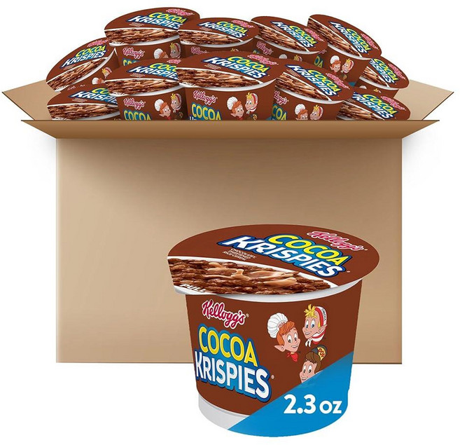 Cocoa Krispies 켈로그 브랙퍼스트 시리얼 컵 아동용 간식 시리얼 컵 오리지널 (28온스) 케이스 (12컵), 65g