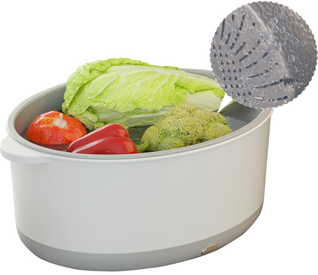 과일세척기 자동 가정용 야채 초음파 배수 바구니 농약 잔류물 제거 세척기 식기세척 흙 제거, 흰색, 흰색