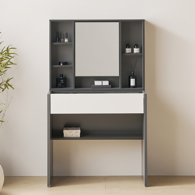 바로방가구 에밀리 800 슬림 미니 수납 서랍 원룸 입식 화장대, 그레이화이트