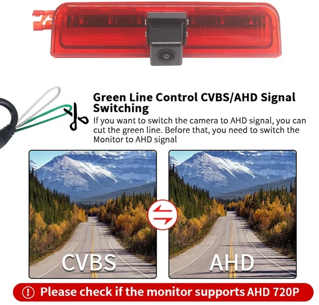 AHD 1080P ° 폭스 바겐 VW 캐디 2013 - 후면보기 주차 카메라 용 광각 자동차 브레이크 라이트 역방향, 02 CVBS-AHD, 01 12V