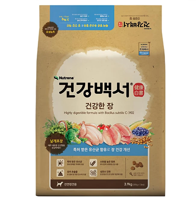 건강백서 전연령 강아지 기능성 사료, 장건강/유산균, 3.9kg, 1개 - 쿠팡