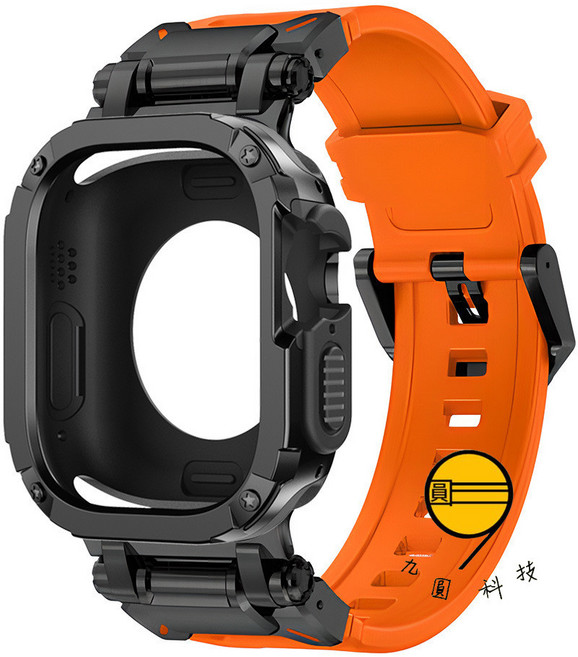 Apple Watch 錶帶 保護殼 適用 SE 9 8 7 49mm 46mm, 黑橙鎧甲錶帶+黑色鎧甲殼,46mm（S11/S10）通用, 1個