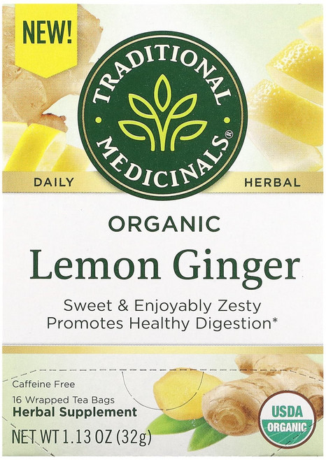 Traditional Medicinals 허브차 유기농 레몬 생강 카페인 무함유 포장된 티백 16개 32g(1.13oz), TraditionalMedicinals허브차유기농레몬생, 1개