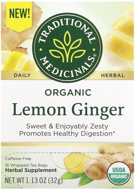 Traditional Medicinals 허브차 유기농 레몬 생강 카페인 무함유 포장된 티백 16개 32g(1.13oz), TraditionalMedicinals허브차유기농레몬생, 1개 - 쿠팡