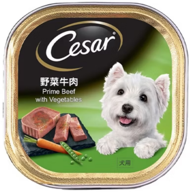 Cesar 西莎 牛肉精緻風味餐盒 寵物狗罐頭濕糧, 100g, 48個, 野菜牛肉