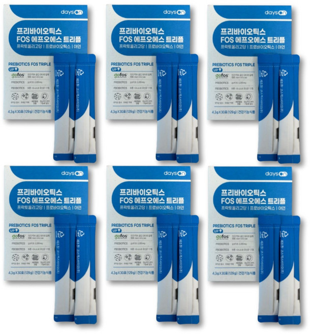 데이즈온 프리바이오틱스 FOS 트리플 유산균 먹이 장케어 프락토 갈락토 자일로 올리고당 아연 장내유익균 프로바이오틱스, 6세트, 30회분