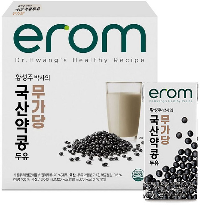 이롬 황성주박사의 국산 약콩두유 검은콩 무가당, 190ml, 32개