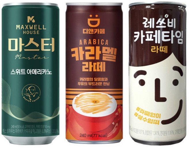 맥스웰 마스터 스위트 아메리카노 240mlx30개+디앤카페 카라멜라떼 240mlx15개+레쓰비 카페타임 라떼 240mlx15개, 1개, 240ml