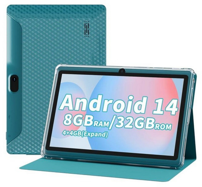 Aheadthink 7인치 Andaroid 14 태블릿 8GB RAM 32GB ROM 1TB 확장 쿼드 코어 프로세서 듀얼 카메라 블루투스 Wi-Fi 6 3000mA, 네이비