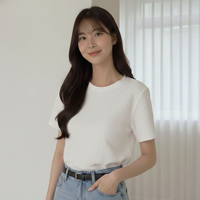 데일로엔 여성 여름 플리츠 루즈핏 데일리 반팔 티셔츠