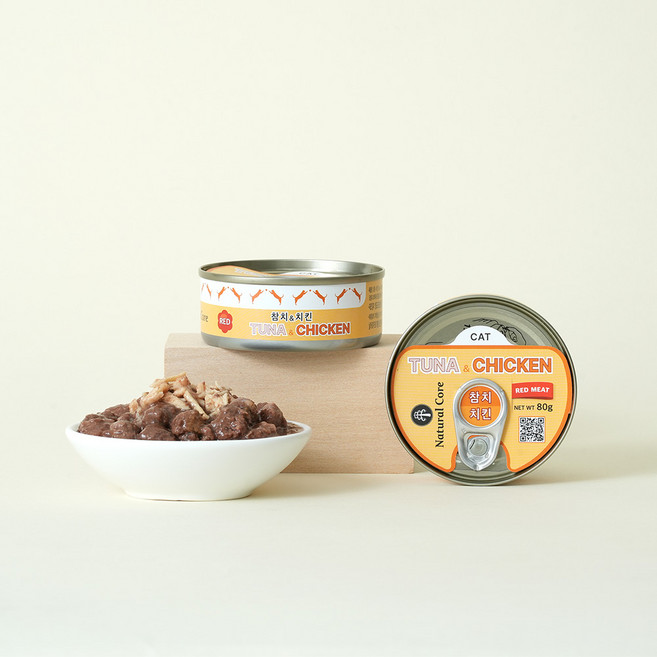 네츄럴코어 레드밋 참치캔 치킨 80g 그레이비 눈건강 고양이 간식 파우치 습식캔 통조림, 12개, 참치+치킨