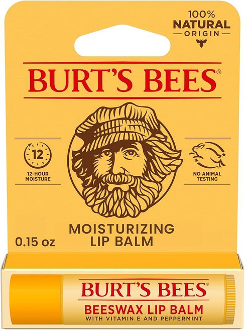Burt's Bees 립밤 책임감 있게 공급되는 밀랍이 함유된 립 모이스처라이저 비타민 E 및 페퍼민트 오일 함유 천연 보습 케어 튜브 1개 4.3g(0.15온스)