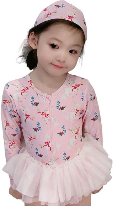 萱寶媽咪baby童裝館 現貨限量 韓版兒童長袖連體泳裝女童獨角獸連身紗泳裝女寶 日系童裝 貓咪兩件式泳裝女童泳衣連身泳衣兒童泳衣女生泳裝 萱寶媽咪