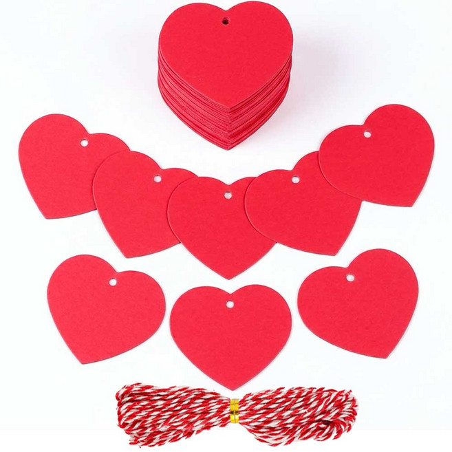 다람앤토리 포장 네임택 무지 선물 종이 하트택, 1세트, 레드