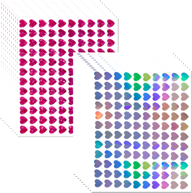 펴나나다 2종 홀로그램 하트 스티커 2400PCS, 1세트, 혼합색상