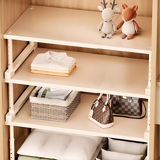 HUIJII 옷장 선반 길이 조절 가능한 금속 선반, 아이보리색