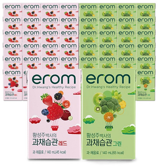 이롬 황성주박사의 과채습관 야채과일 2종 (레드 24팩+그린 24팩) 140ml/48팩, 48팩, 140ml